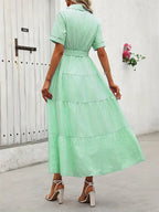 Women's Striped Print Belted   Dress, Elegant Casual  Long Dress for Summer, Women's Clothing for Daily Wear