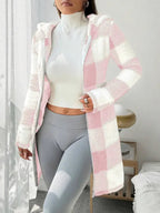 Women's  Plaid & Fluffy Trim Zip Front Hoodie Jacket, Ladies Casual In Fall/Winter