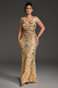 Curveins Plus Size V-neck and Waist Cinch Sequin Maxi Dress