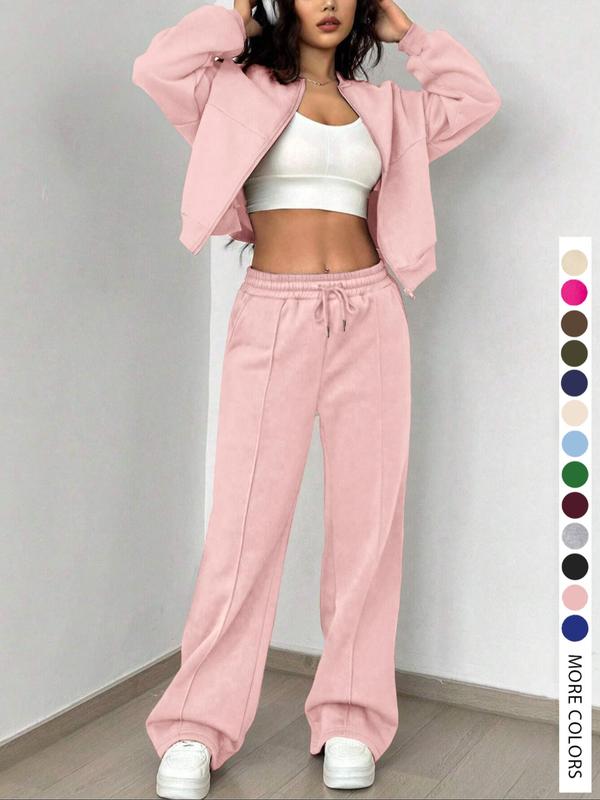 Women's Casual Striped Long Sleeve Zipper Jacket and Pants Set, Airport Wear, Fitted Natural Waist, Regular Length, All Seasons