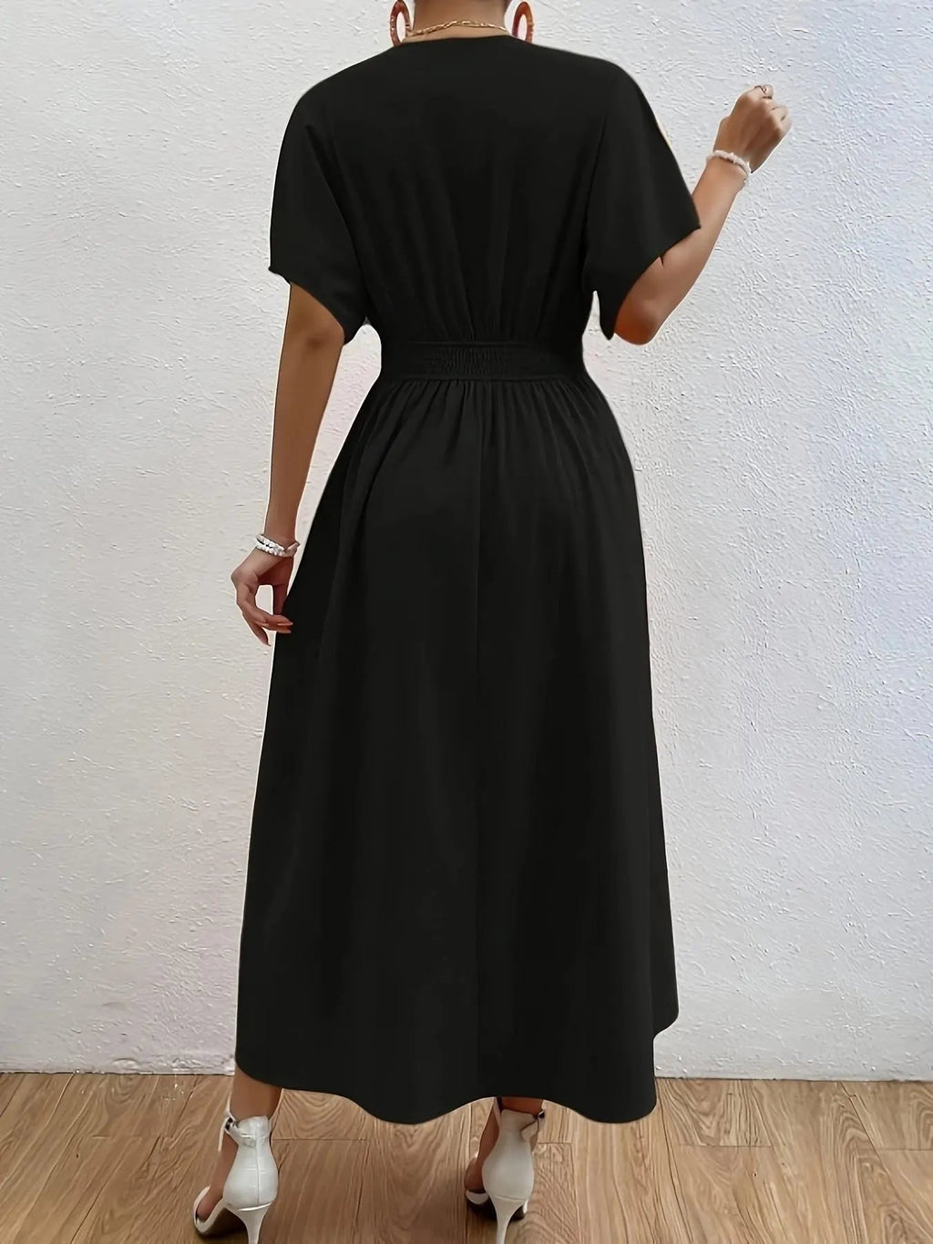 Women's Plain Button Front Short Sleeve Dress, Elegant Piece, Chic Dress for Party Holiday Wedding Guest, Ladies Summer Clothes Womenswear