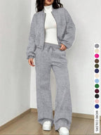 Women's Casual Striped Long Sleeve Zipper Jacket and Pants Set, Airport Wear, Fitted Natural Waist, Regular Length, All Seasons