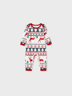 Family Christmas Pajamas All Over Reindeer Print Long-sleeve with Christmas Socks (SGS Certied Safety) Red+White