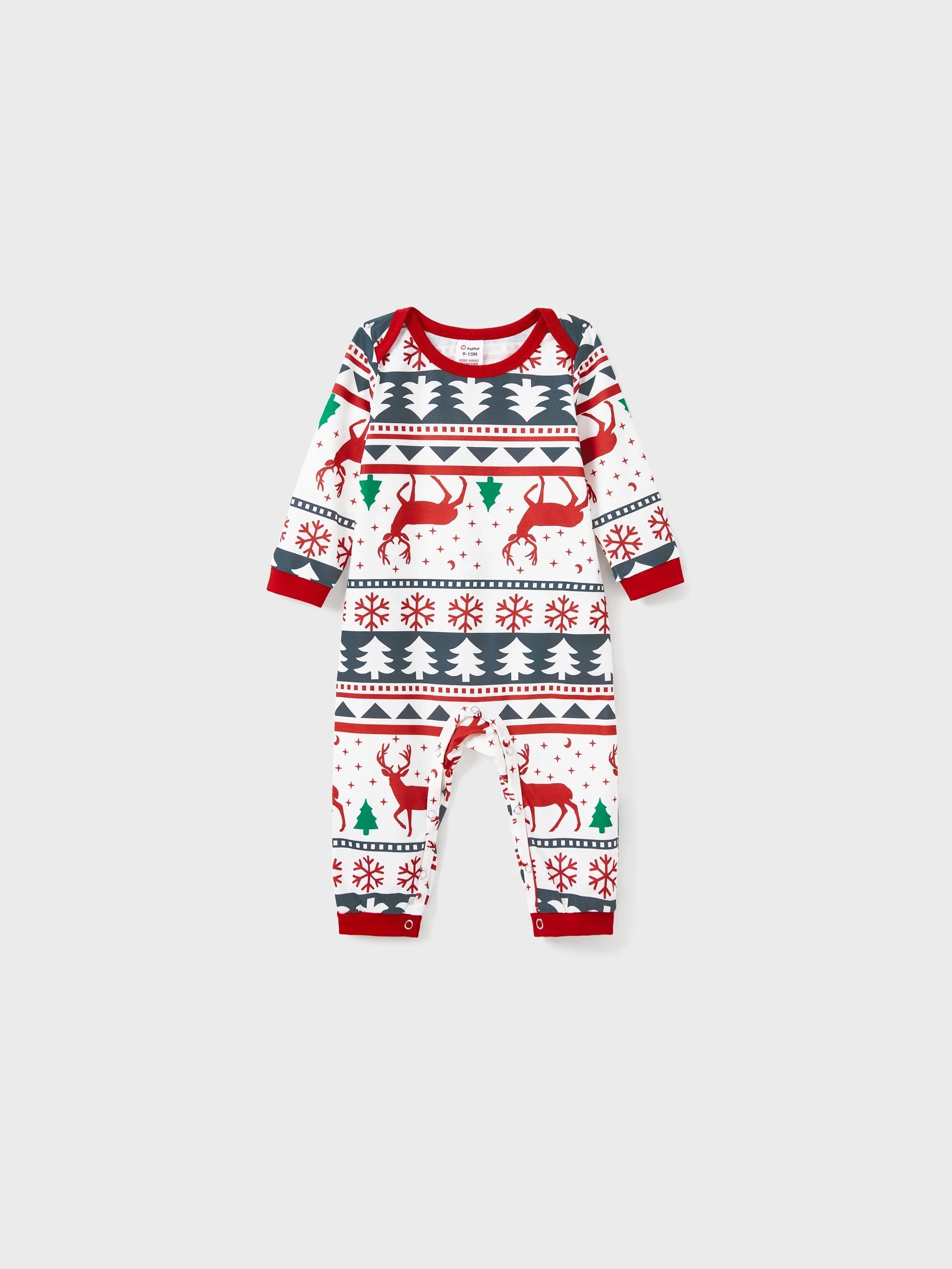 Family Christmas Pajamas All Over Reindeer Print Long-sleeve with Christmas Socks (SGS Certied Safety) Red+White