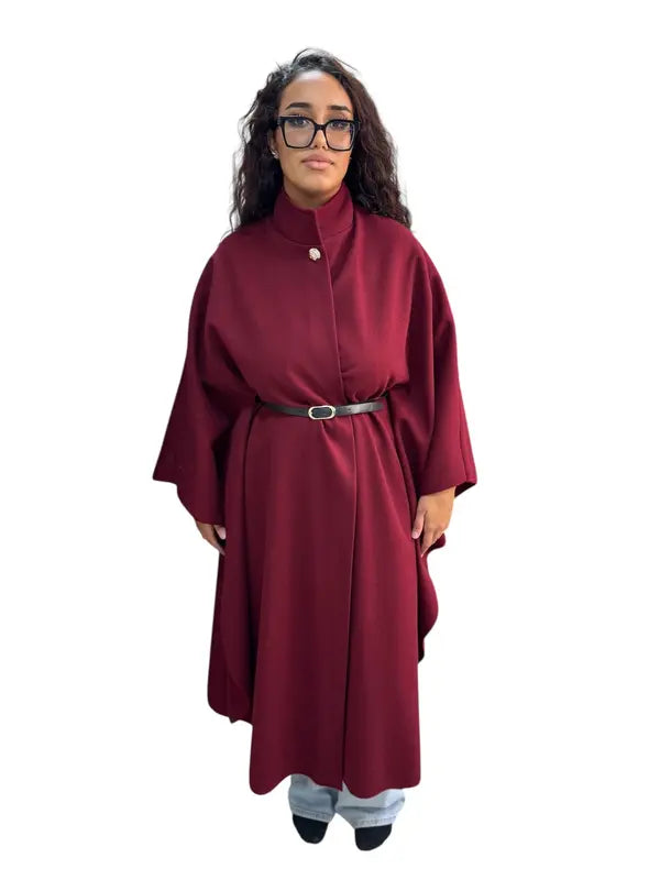 Long coat with a belted cape