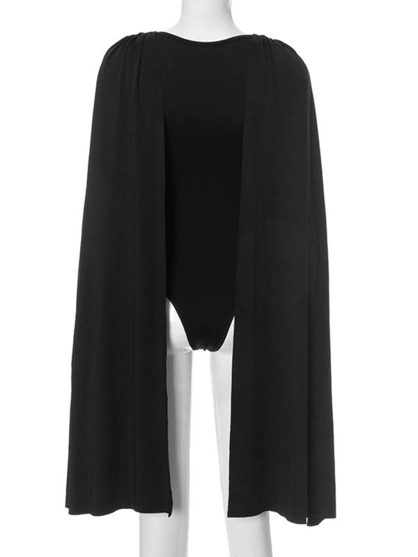 Women's Solid Color Bodysuit, Fashion Minimalist  Casual Cowl Neck Bodycon Bodysuit for Nightlife, Women's Clothes for Summer, Womenswear
