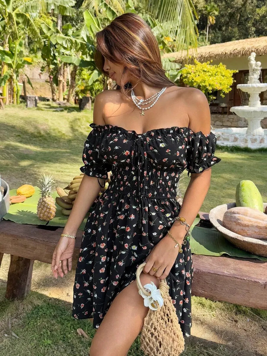 Women's Floral Print Off Shoulder Dress
