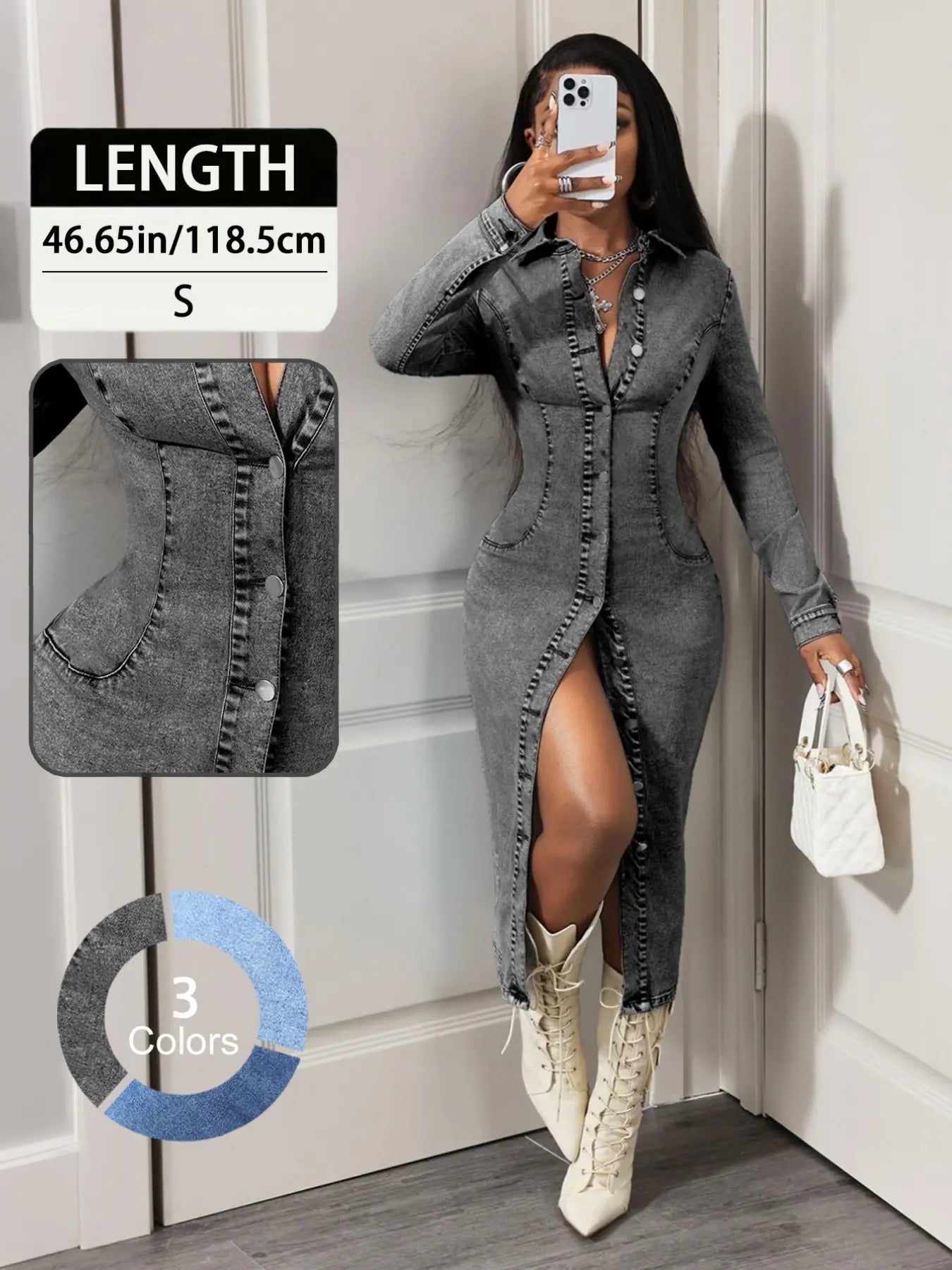 Slim-Fitting Long Sleeve Denim Dress