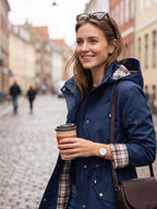 Women's Solid Color Drawstring Zip Up Hooded Trench Coat