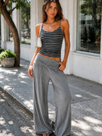 Women's Striped Sleeveless Cami Top and Wide Leg Pants Set