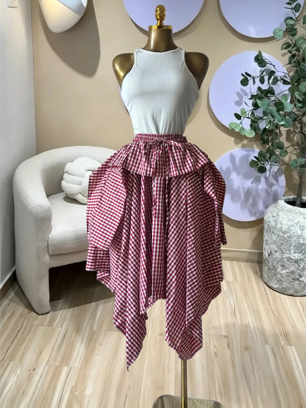 Women's Sleeveless Knit Tank Top and Asymmetrical Skirt Set