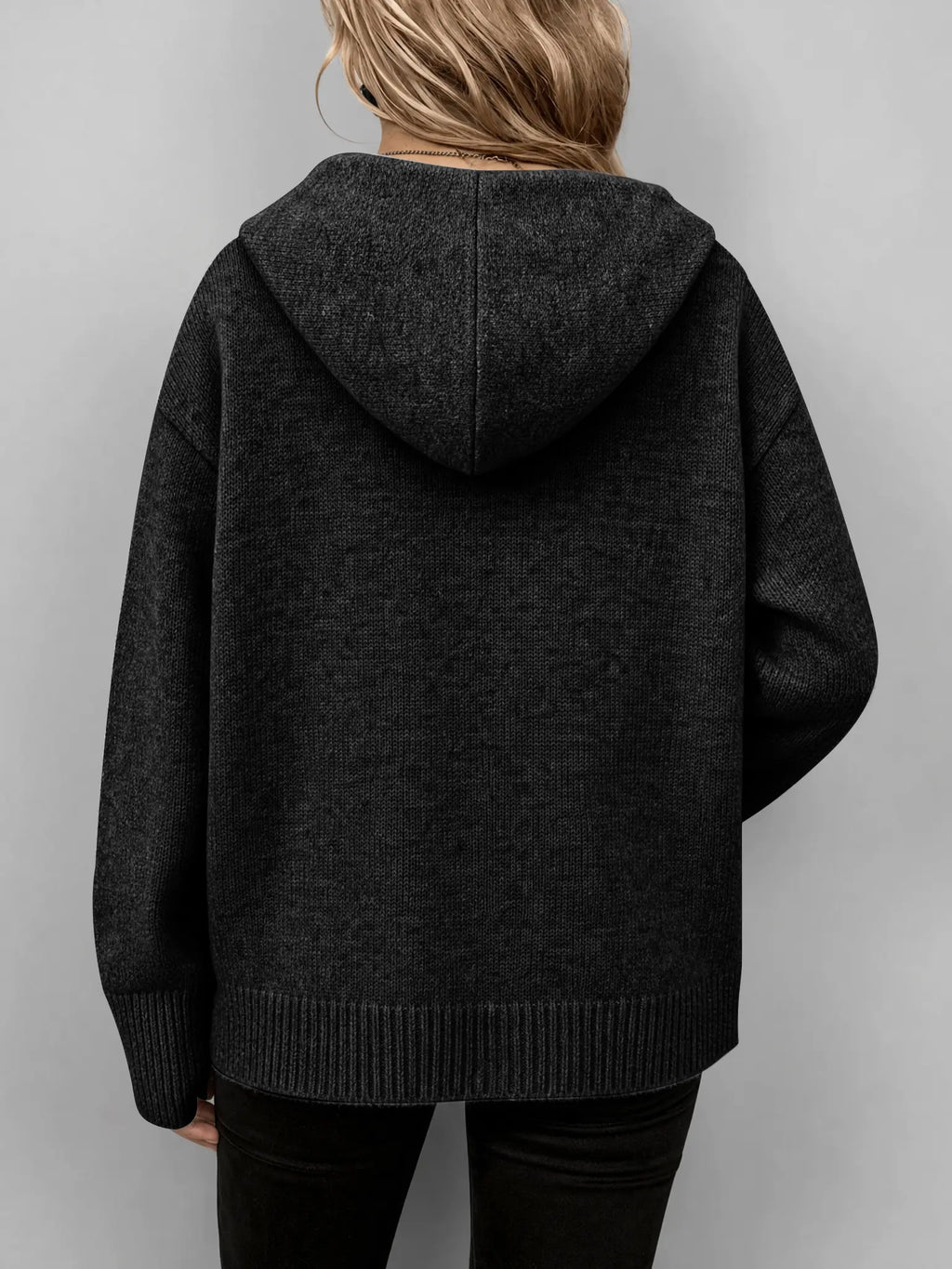 Women's Knitted Hooded Button Front Cardigan With Pocket
