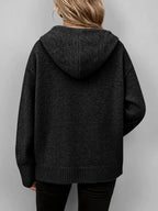 Women's Knitted Hooded Button Front Cardigan With Pocket