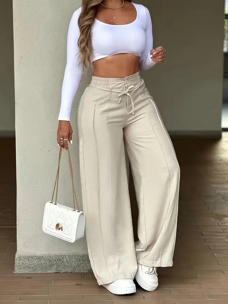 Women's Wide Leg Pants, Womenswear, Trouser, Vertical Line Pleated Design