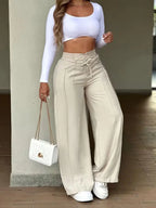 Women's Wide Leg Pants, Womenswear, Trouser, Vertical Line Pleated Design