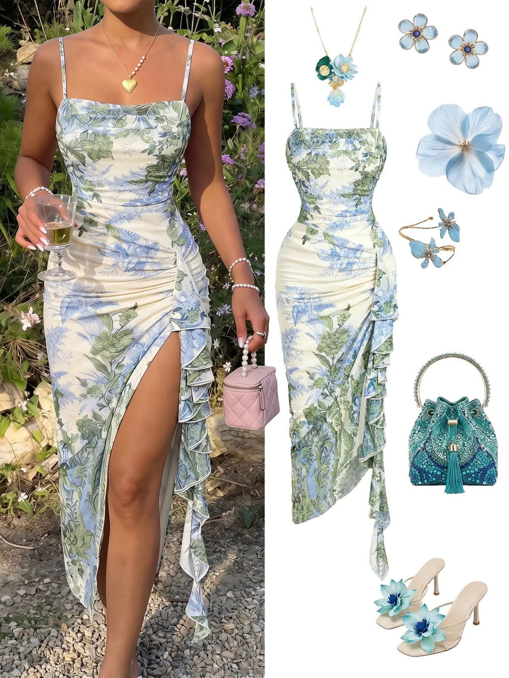 Women's Floral Print Ruched Asymmetrical Hem Dress