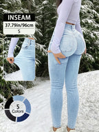 Slim-Fitting High Waisted Fitted Long Denim Jean Pants