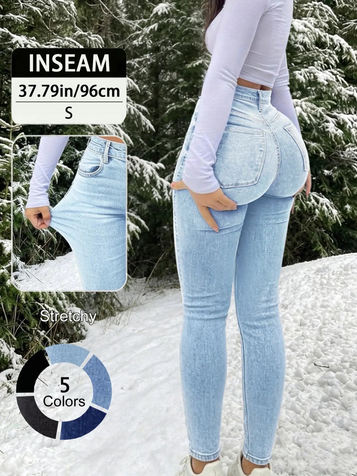Slim-Fitting High Waisted Fitted Long Denim Jean Pants