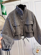 Women's Fashion Retro Plaid Stand Collar Short Coat
