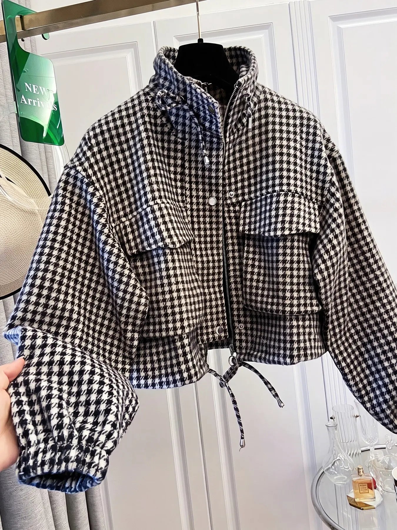Women's Fashion Retro Plaid Stand Collar Short Coat
