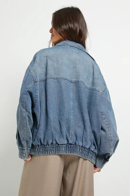 Denim Oversized Bomber Jacket