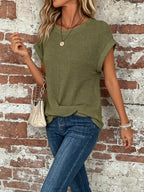 Women's fashionable casual loose round neck short sleeved top