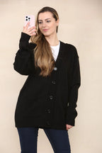Women’s Long Sleeve Matching Button Open Front Aran Knit V-Neck Cardigan