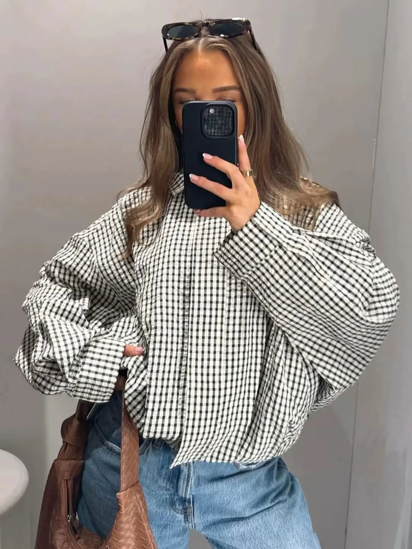 Women's Loose-Fit Plaid Bomber Jacket