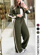 Women's Two-Piece Set, Summer Matching Sets, Short Zipper Jacket and High Waist Pants