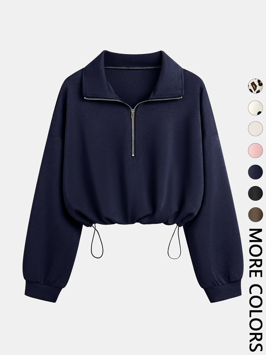 Women's Half-Zip Stand Collar Drawstring Adjustable Short Sweatshirt