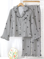 Women's Sleepwear Set Pajamas Breathable Striped Bow Design