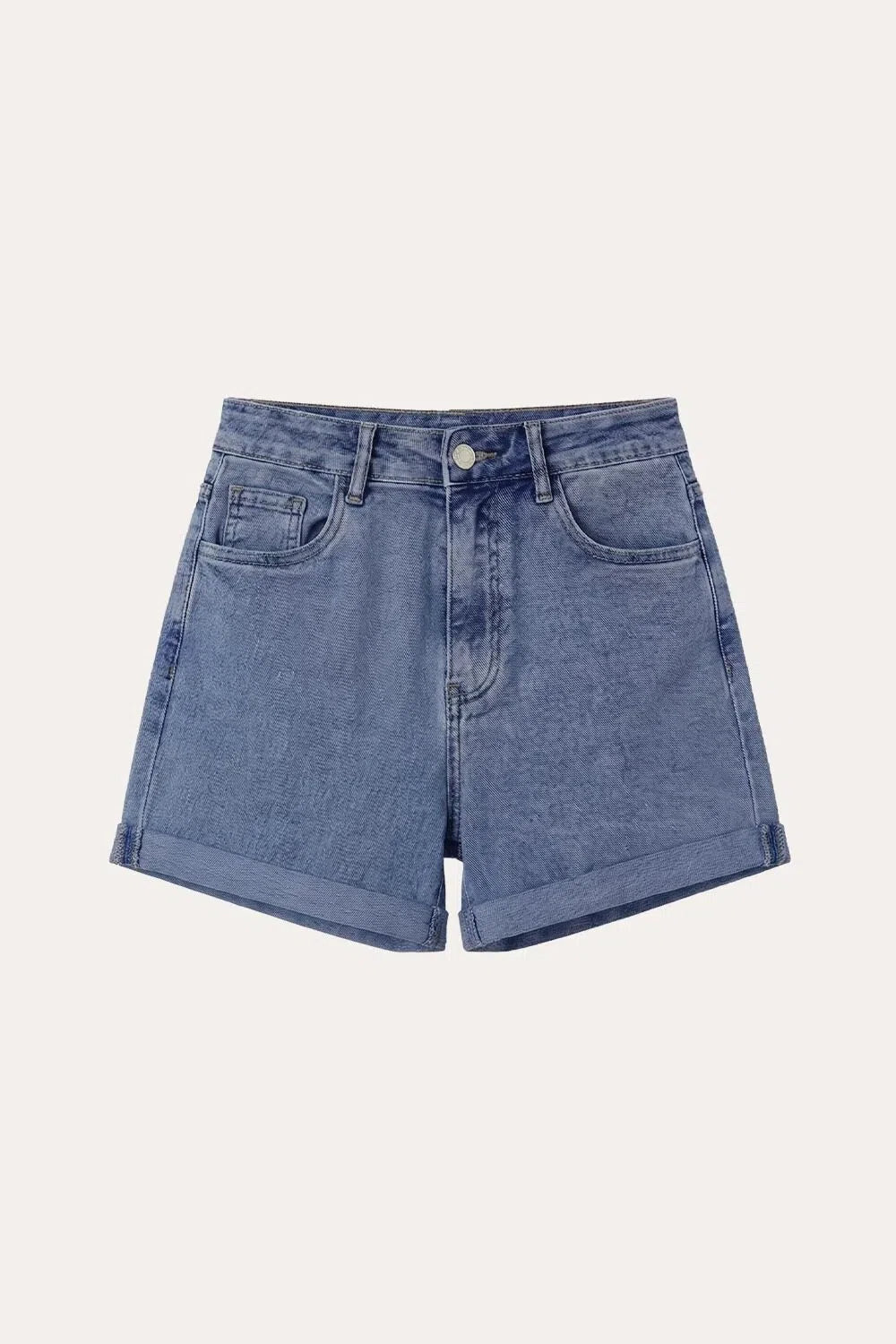 Women's stretch high-waisted rolled-up denim shorts