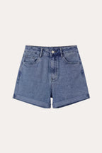 Women's stretch high-waisted rolled-up denim shorts