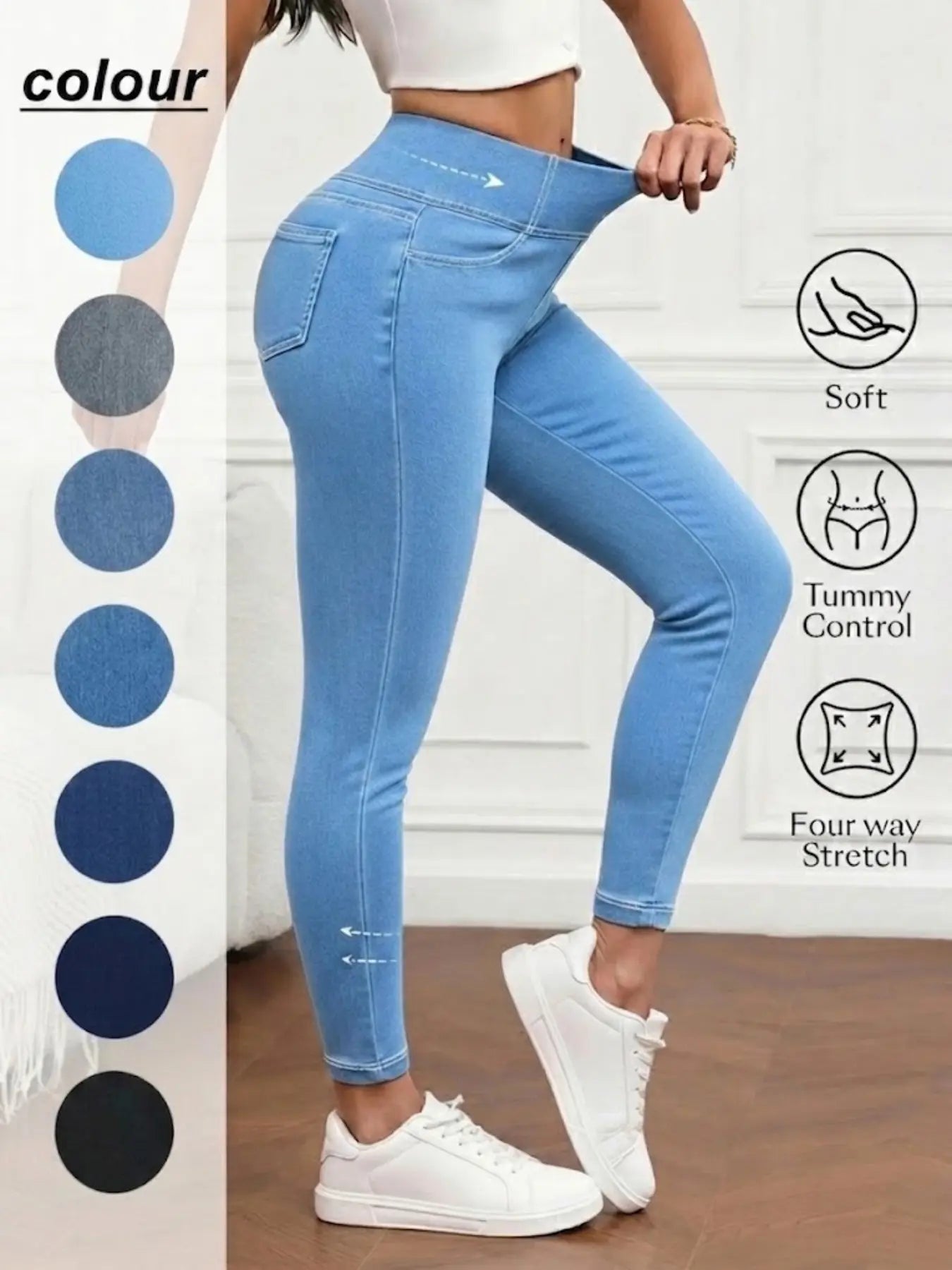 Women's High-Waisted Compression Denim Long Pants