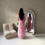Women's elegant backless floral-lined summer dress with tie-up details