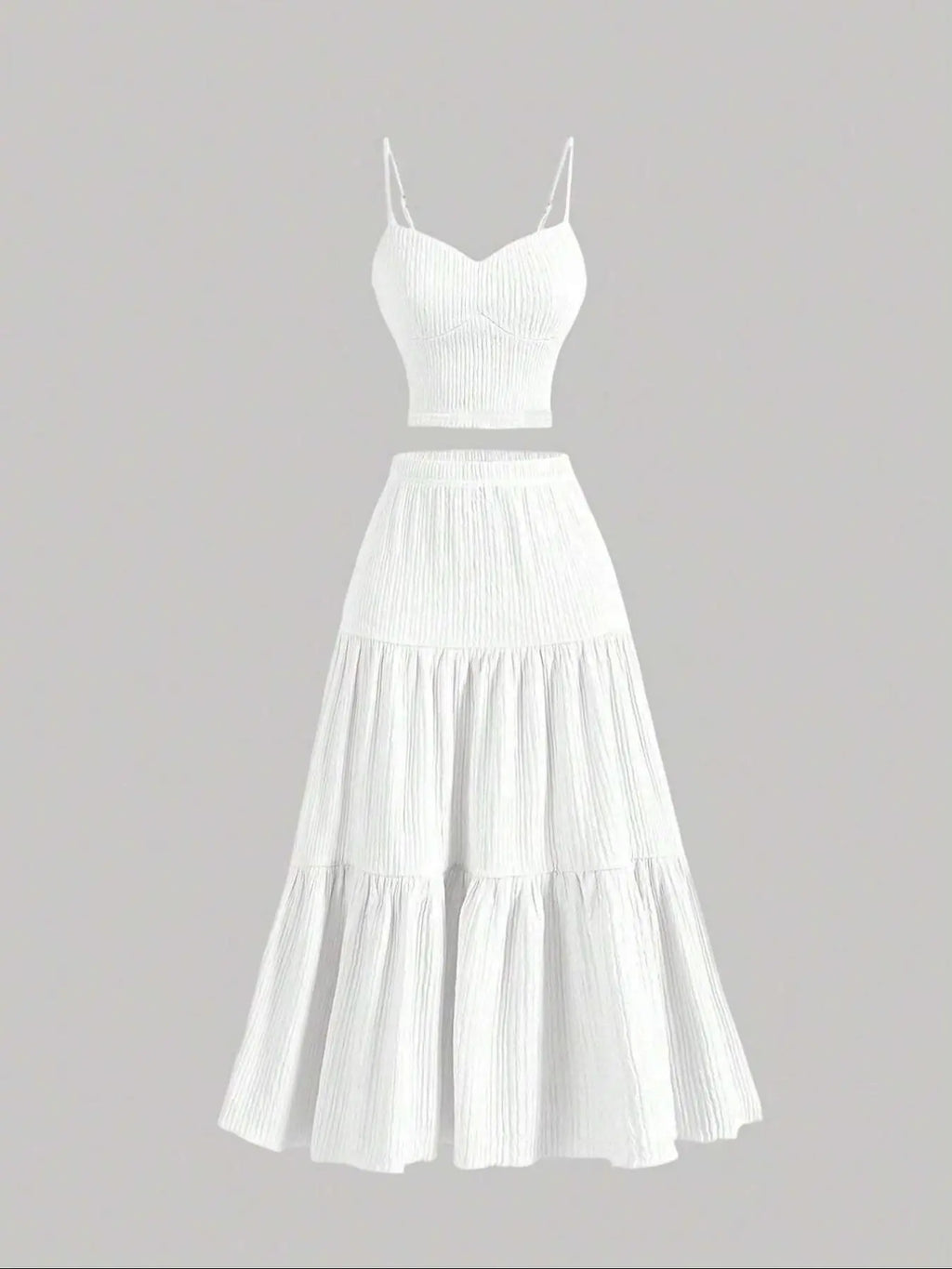 Women's Solid Woven Crop Cami Top & Pleated A-line Skirt Two-piece Set