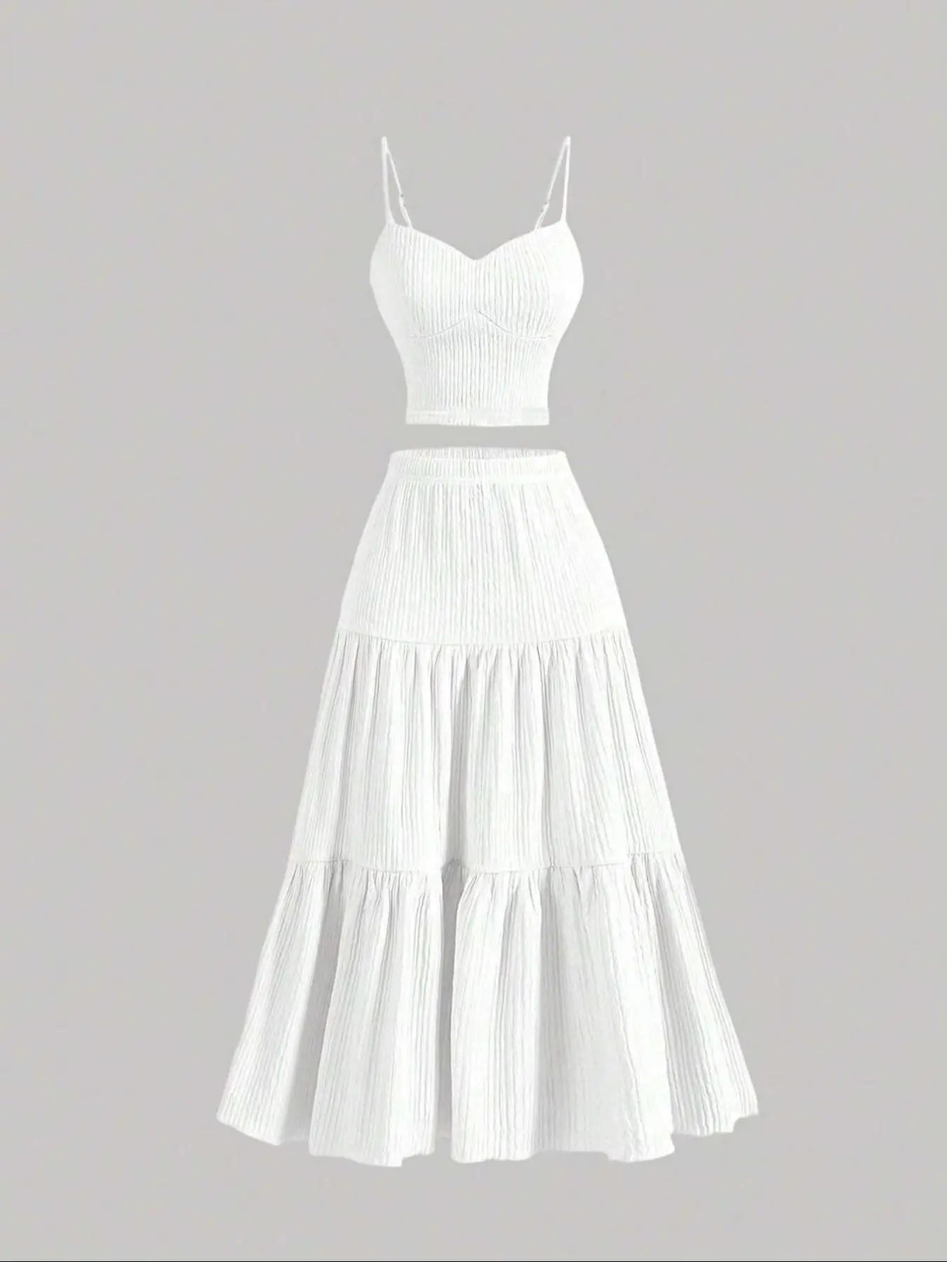Women's Solid Woven Crop Cami Top & Pleated A-line Skirt Two-piece Set