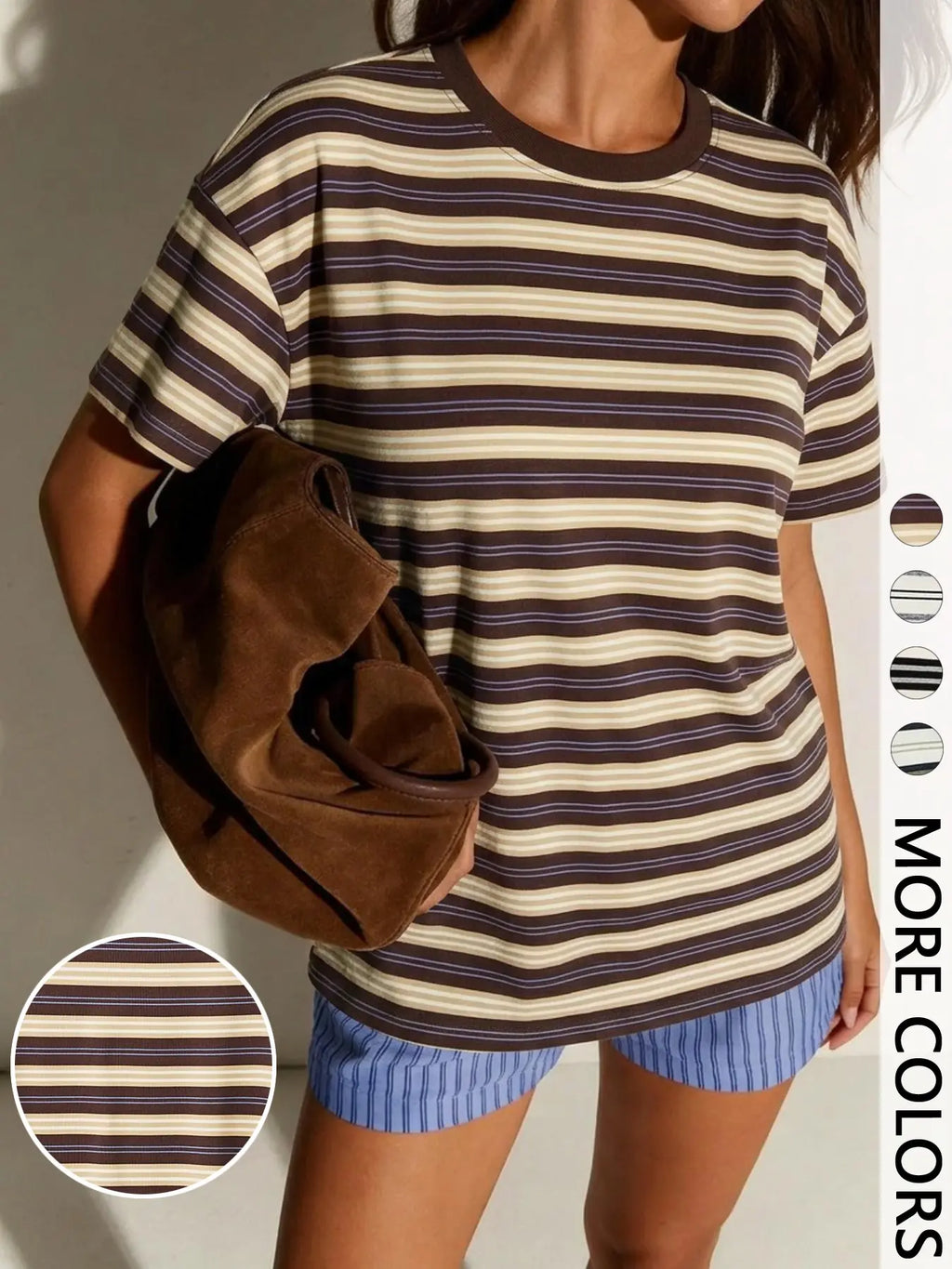 Women's Classic Casual Striped Long Sleeve Spring Fall Round Neck Fitted Top