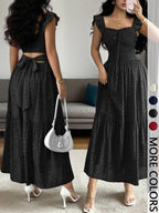 1 Piece Spring & Summer Ruffled Square Neck Polka Dot Maxi Dress