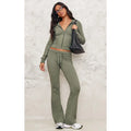 Sea green zip-up slim-fit sportswear set, two-piece set including top and trousers.