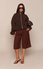 Mushroom Faux Suede Bomber Jacket