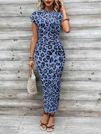 Women's Solid Color / Striped / All Over Print Knot Batwing Sleeve Dress, Casual Short Sleeve Round Neck Long Dress, Ladies Clothes for Beach Holiday
