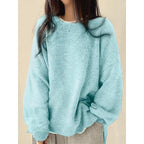 Women's Drop Shoulder Split Hem Sweater, Casual Long Sleeve Round Neck Jumper, Women's Knitwear Top for Fall & Winter, Sweaters for Women
