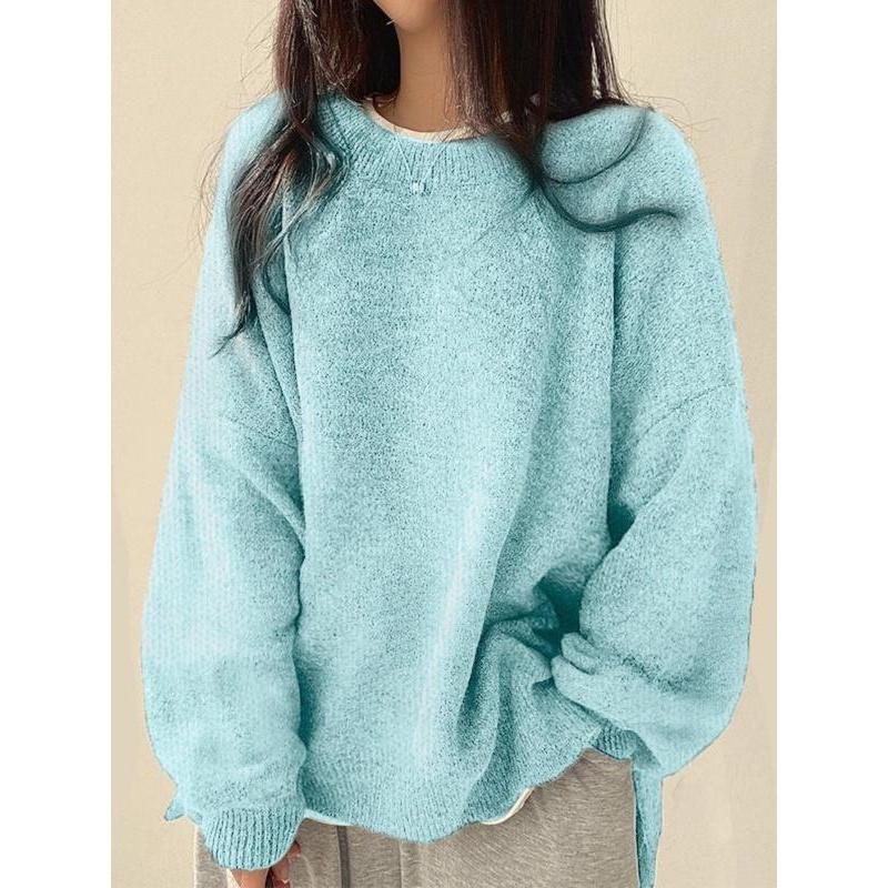 Women's Drop Shoulder Split Hem Sweater, Casual Long Sleeve Round Neck Jumper, Women's Knitwear Top for Fall & Winter, Sweaters for Women