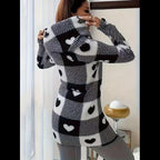 Women's  Plaid & Fluffy Trim Zip Front Hoodie Jacket, Ladies Casual In Fall/Winter