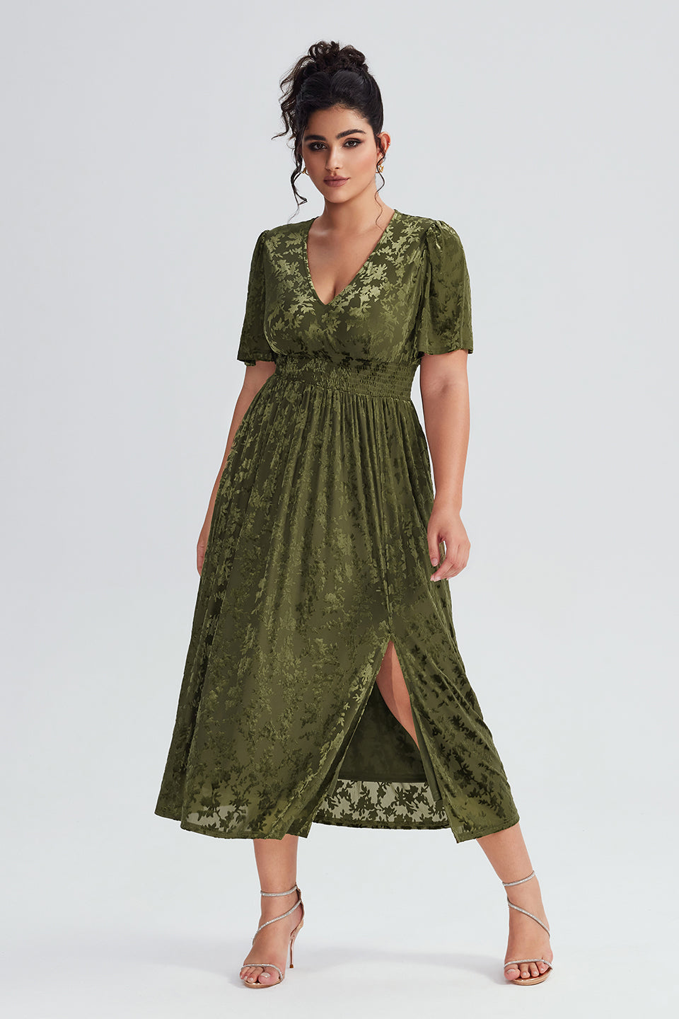 Curveins Plus Size Mauve Velvet Floral Maxi Dress