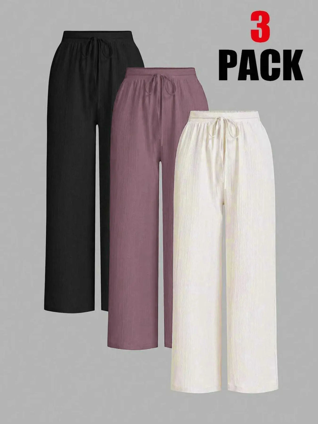 3-Piece Set: Women's Solid-Color Wide-Leg Pants