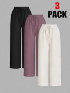 3-Piece Set: Women's Solid-Color Wide-Leg Pants