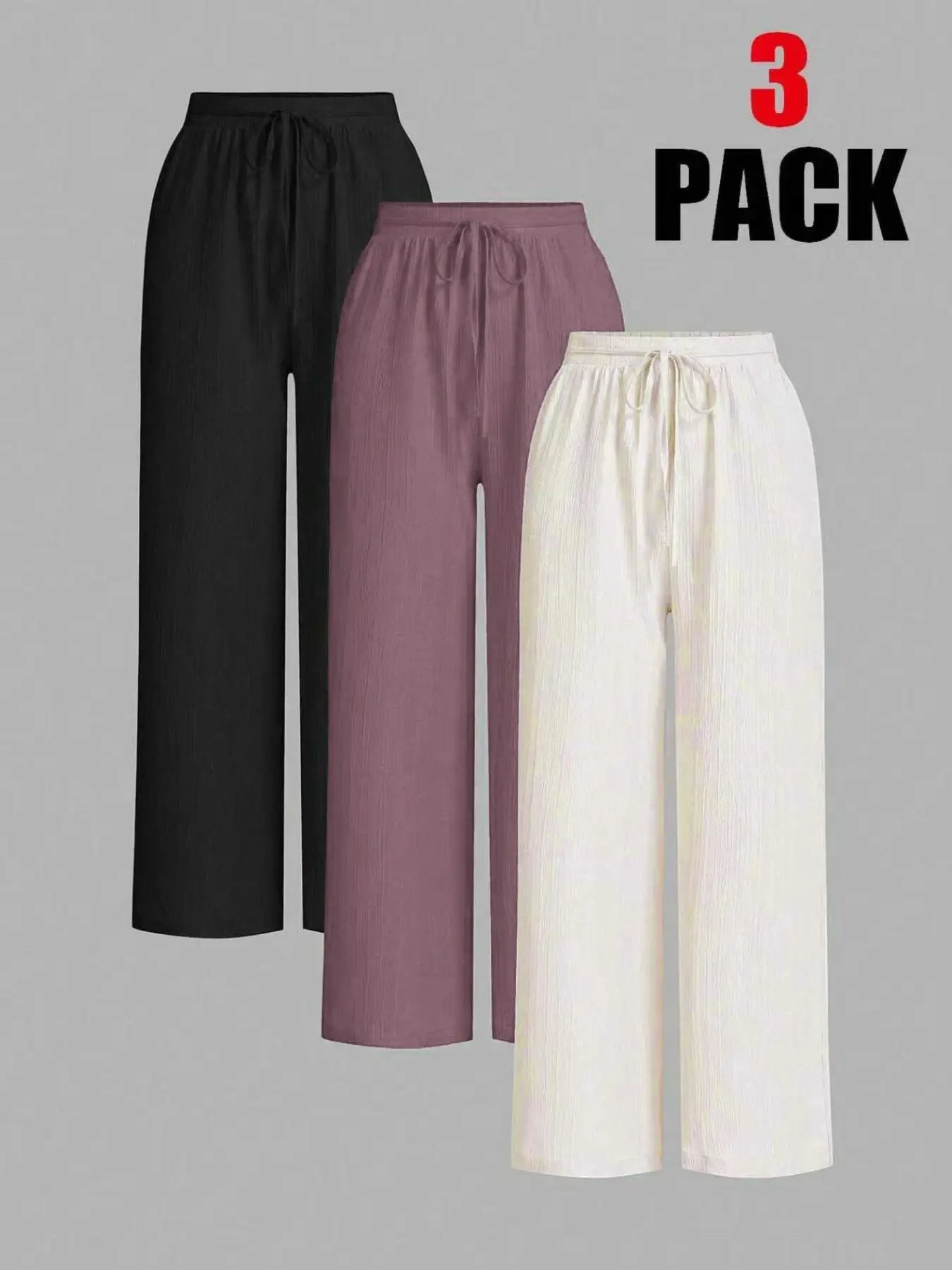 3-Piece Set: Women's Solid-Color Wide-Leg Pants