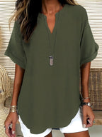 Women's Plain Short Sleeve Blouse, Shirts, Casual Solid Color Top for Daily Wear, Ladies Clothes for All Seasons